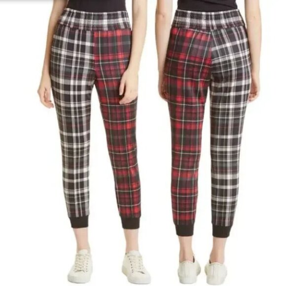 Alice + Olivia Tokyo Combo Two Toned Plaid Hi Tech Red/Black Joggers Size XS - Picture 1 of 10